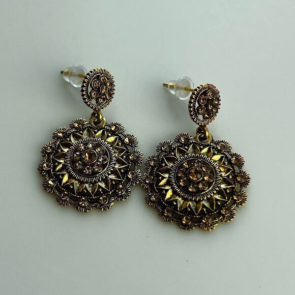 Rhinestone Round Drop Earrings - Picture 8 of 10